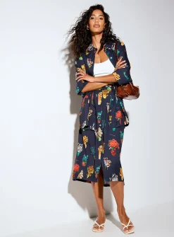 Small-button flared midi skirt