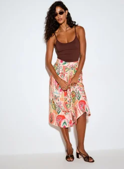 Small-button flared midi skirt