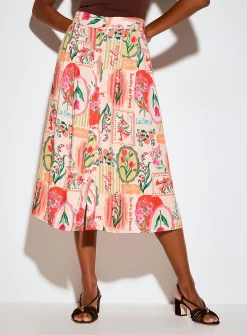 Small-button flared midi skirt