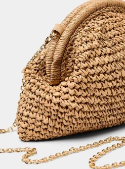 Small-diamond braided straw evening bag