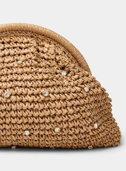 Small-diamond braided straw evening bag