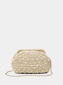 Small-pearl braided straw evening bag