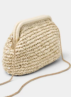 Small-pearl braided straw evening bag