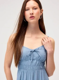 Smocked bust linen-blend midi dress