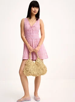 Smocked pink check romper