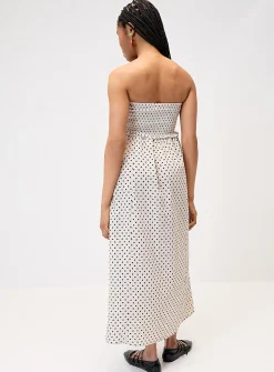 Smocked polka-dotted maxi tube dress