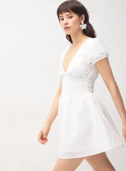 Smocked poplin minidress