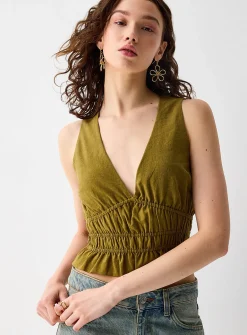 Smocked waist linen blend camisole