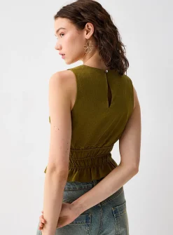 Smocked waist linen blend camisole