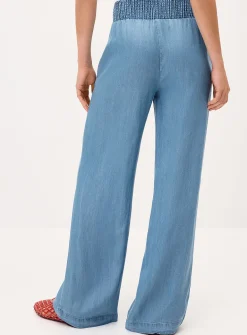 Smocked waist wide-leg pant