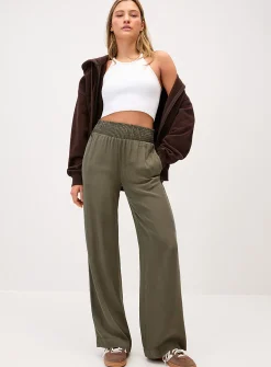 Smocked waist wide-leg pant