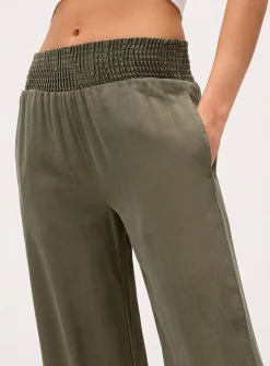 Smocked waist wide-leg pant