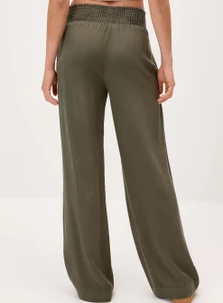 Smocked waist wide-leg pant
