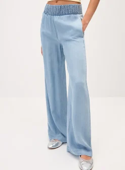 Smocked waist wide-leg pant