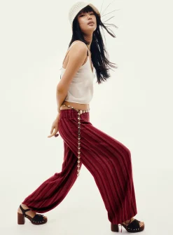 Smocked-waist crinkled-finish pant