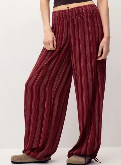 Smocked-waist crinkled-finish pant