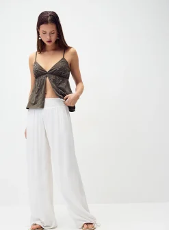 Smocked-waist crinkled-finish pant