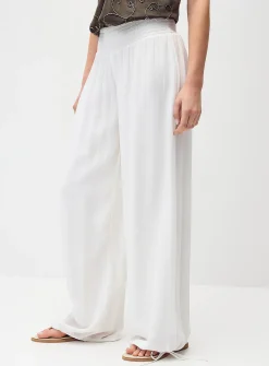 Smocked-waist crinkled-finish pant