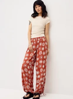 Smocked-waist crinkled-finish pant