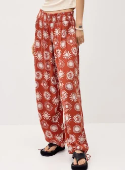 Smocked-waist crinkled-finish pant