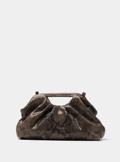 Snakeskin print pleated suede evening bag
