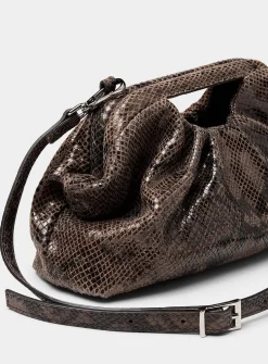 Snakeskin print pleated suede evening bag