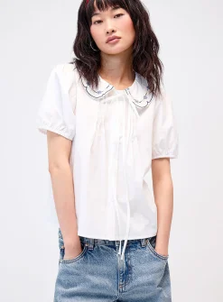 Snowflake embroidery Peter Pan collar blouse
