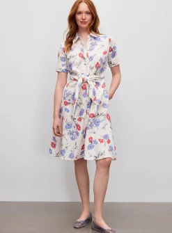 Soft flowers pure linen shirtdress