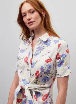 Soft flowers pure linen shirtdress