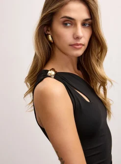 Soft microfibre golden jewel strap asymmetrical dress
