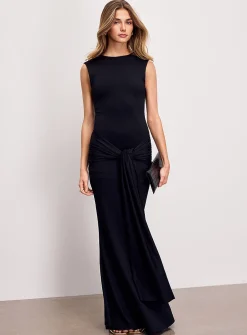 Soft microfibre tie-ribbons maxi dress