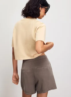 Soft supple denim belted pleated short