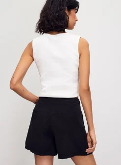 Soft supple denim belted pleated short