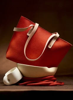 Solange leather and wool felt tote