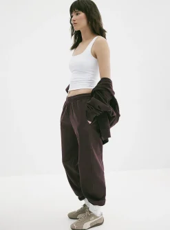 Solid cotton-fleece loose joggers