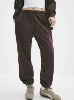 Solid cotton-fleece loose joggers