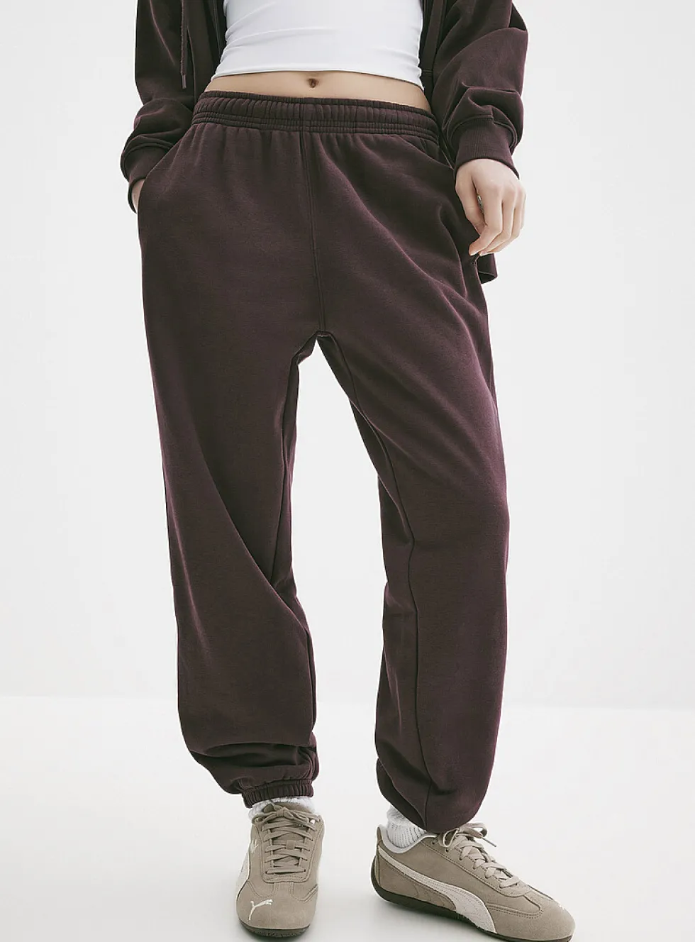 Solid cotton-fleece loose joggers