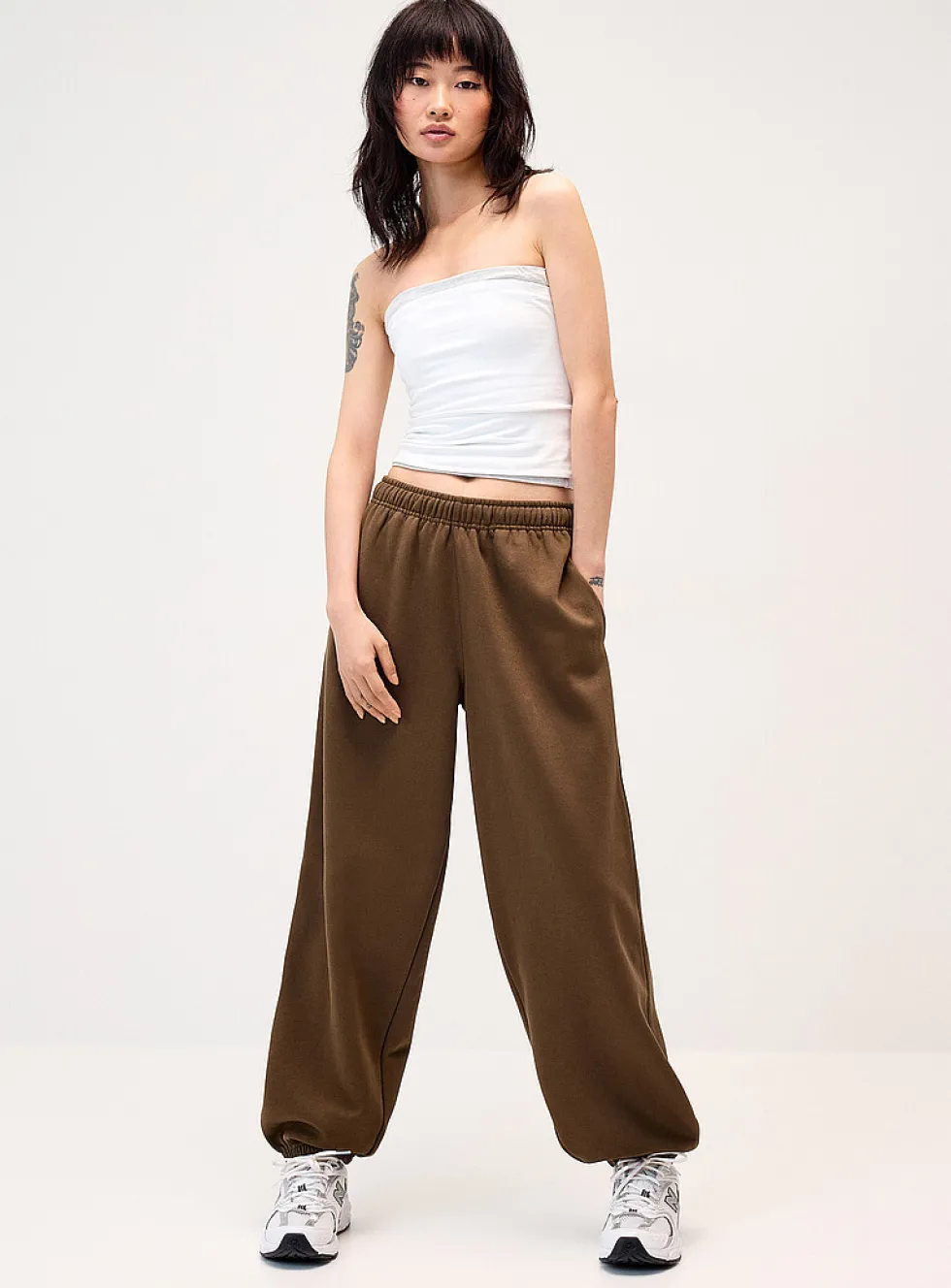 Solid cotton-fleece loose joggers