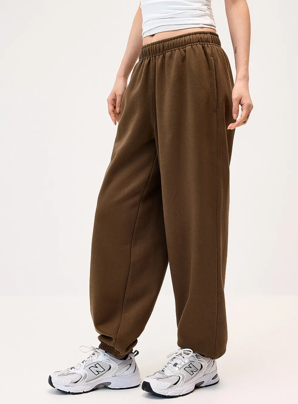 Solid cotton-fleece loose joggers