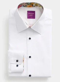 Solid floral-trim shirt