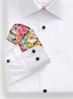 Solid floral-trim shirt