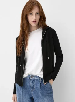 Solid knit soft hooded jacket