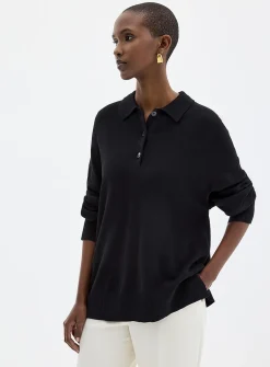 Solid loose polo sweater