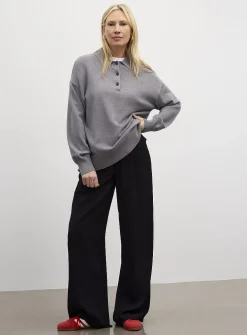 Solid loose polo sweater