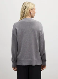 Solid loose polo sweater