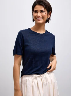 Solid pure linen crew-neck T-shirt