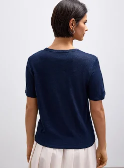 Solid pure linen crew-neck T-shirt