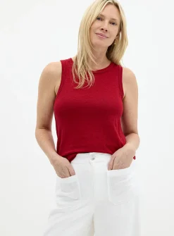Solid pure linen crew-neck cami