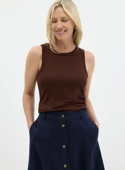 Solid pure linen crew-neck cami