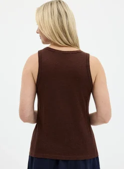 Solid pure linen crew-neck cami